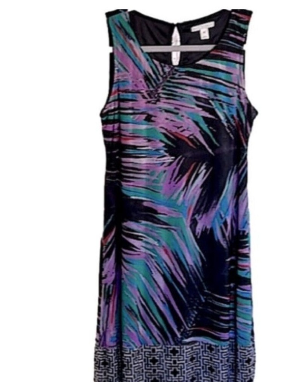 Mediterranean Violet + Teal Leaf Dress Black + White Geo Size Medium Resort Wear